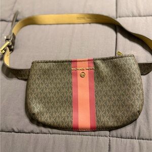 Michael Kors Brown belt Bag with Pink and Red Stripes
